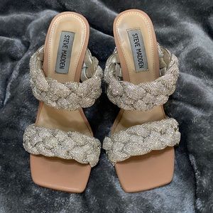 STEVE MADDEN KENLEY R braided sandal high heel beautiful rhinestones